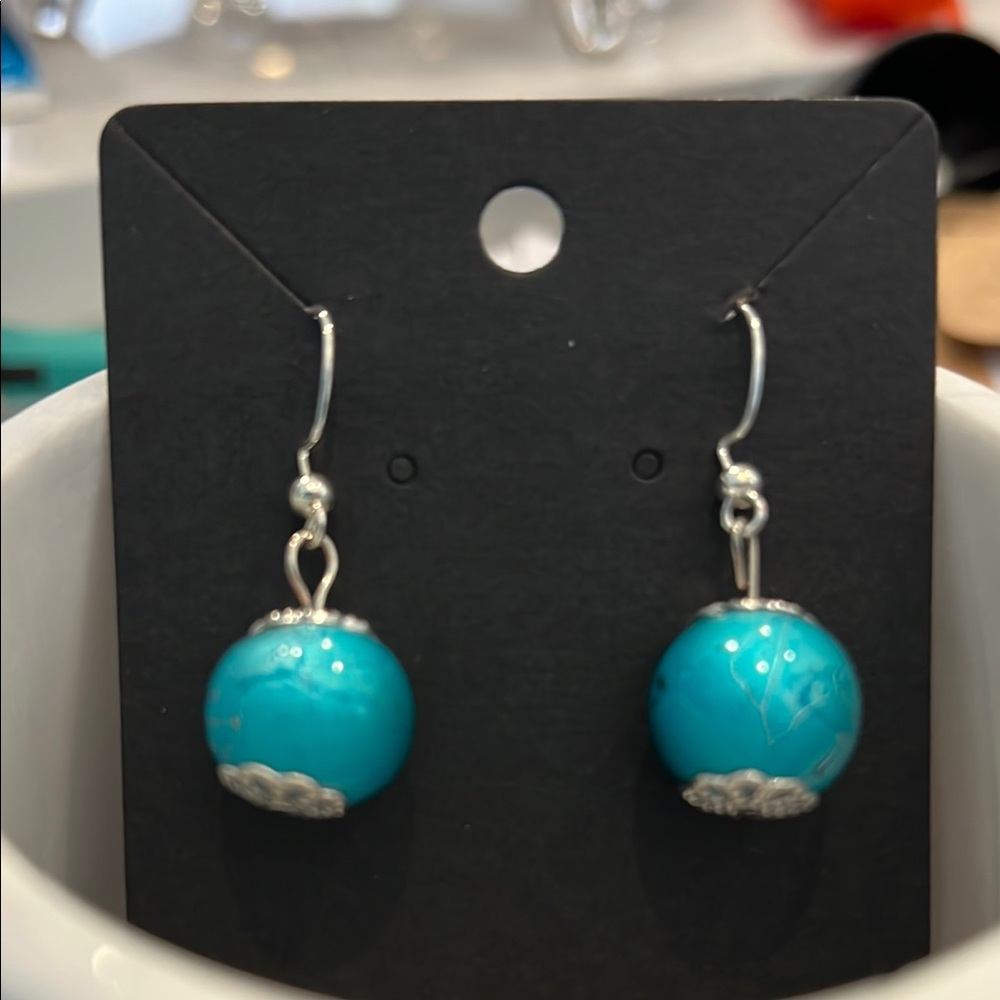 Turquoise and Silver Drop Earrings